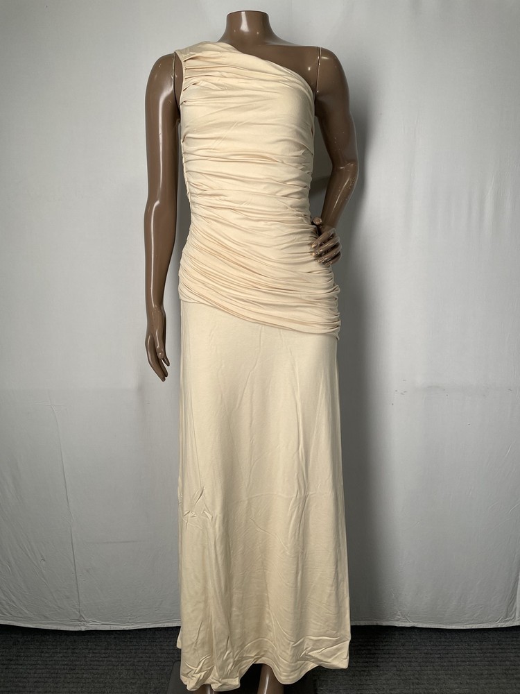 Pink Filosofy Women Maxi Dress Light Peach Size XS Mila One Shoulder Soft Ruched