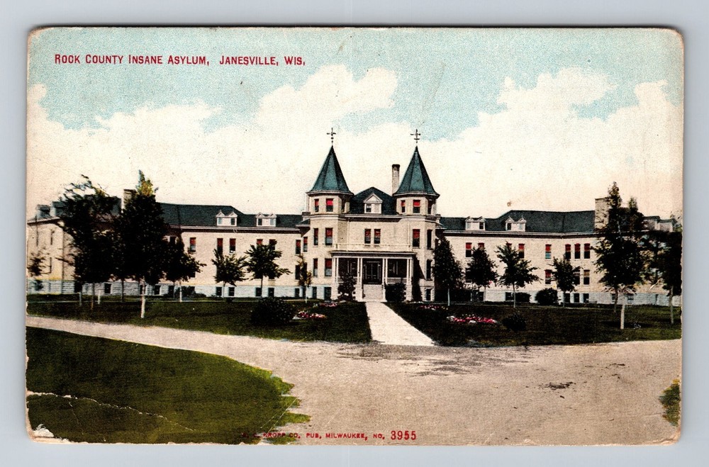 Janesville WI-Wisconsin, Rock County Insane Asylum Vintage c1912 Postcard Postal