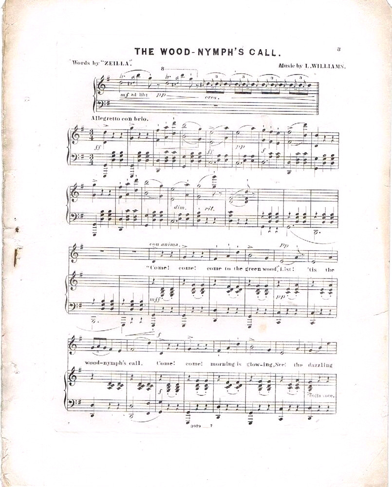 The Wood Nymph's Call, 1850's, antique sheet music