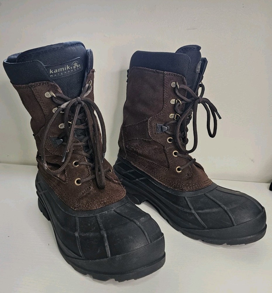 Kamik Men's Snow Boot Dark Brown Lace Up Lined Insulated Boots Size US 10