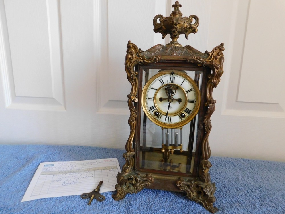 Antique Rare Ornate Gilded Bronze Ansonia Clock Co. 16
