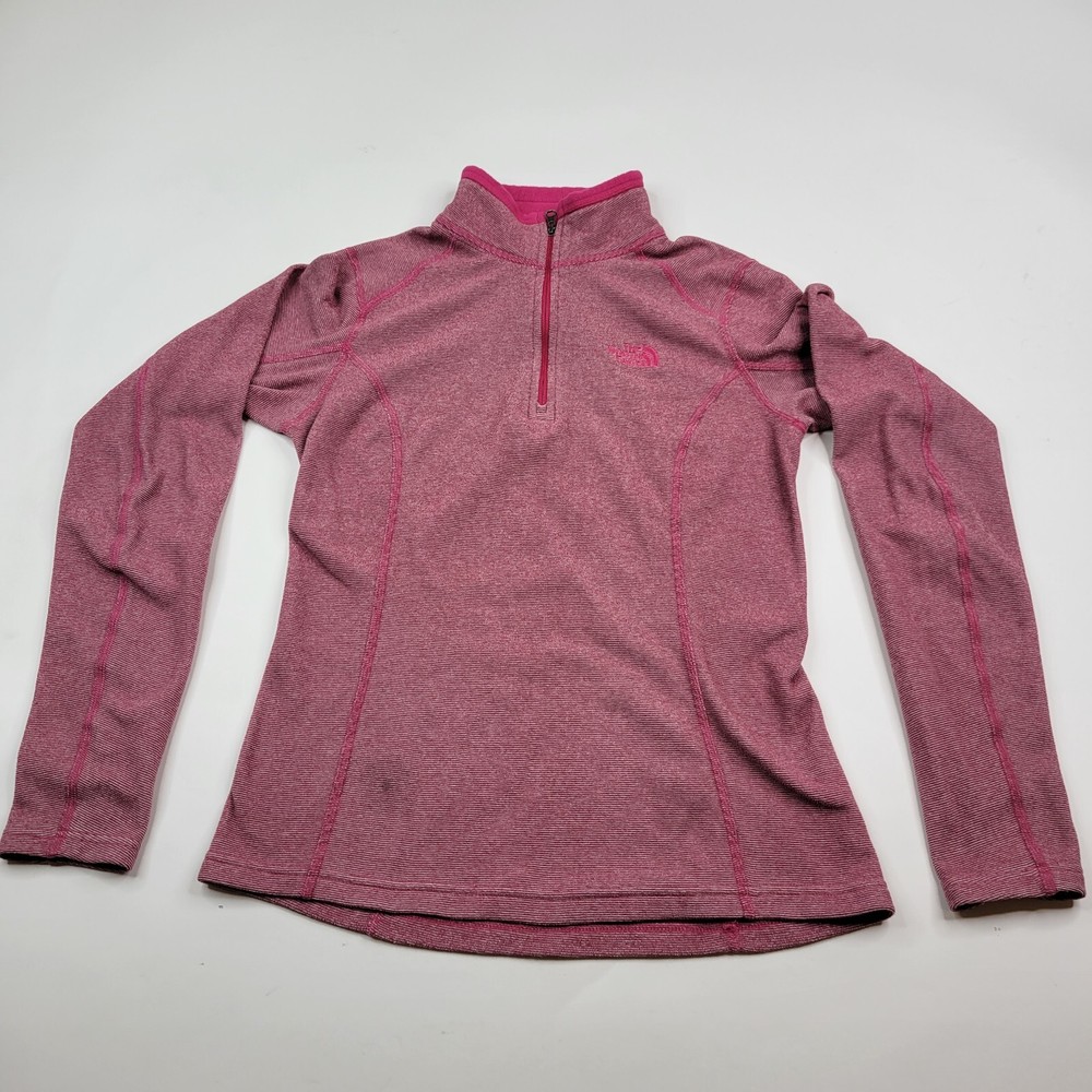 The North Face Women's Size XS Pink Stripe Microfleece 1/4 Zip Pull Over Sweater