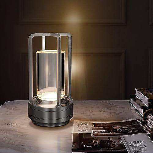 Cordless Table Lamp for Outdoor Indoor, Portable Metal Desk Lamp, Black
