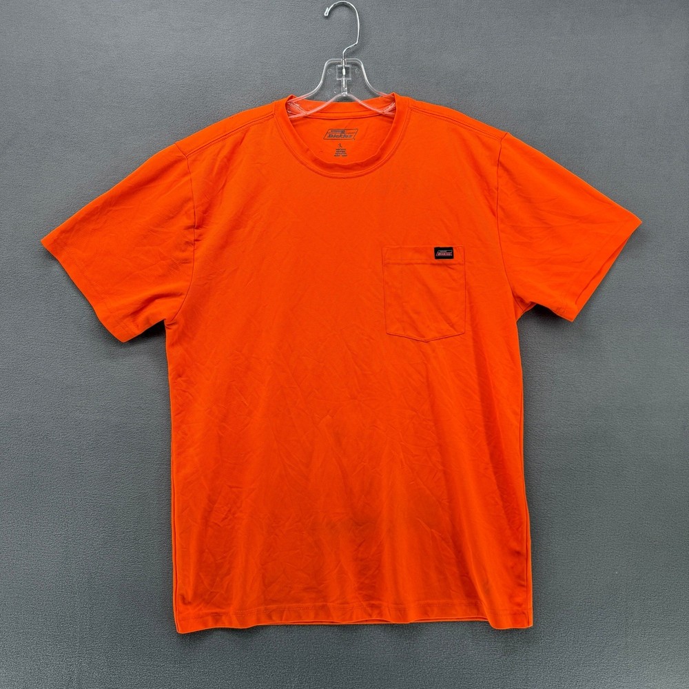 Genuine Dickies Mens Performance Pocket T-Shirt Safety Orange Large Mesh Tee