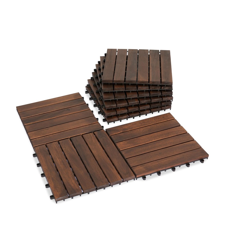 Acacia Wood Patio Deck Tiles - 9-Piece Interlocking 6-Slat Decking for Outdoor Spaces-image