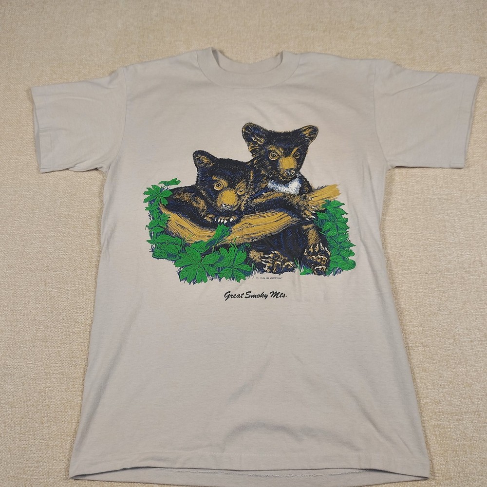 Vtg Single Stitch Great Smokey Mts Black Bear Cubs 90s AIr Waves T Shirt USA L