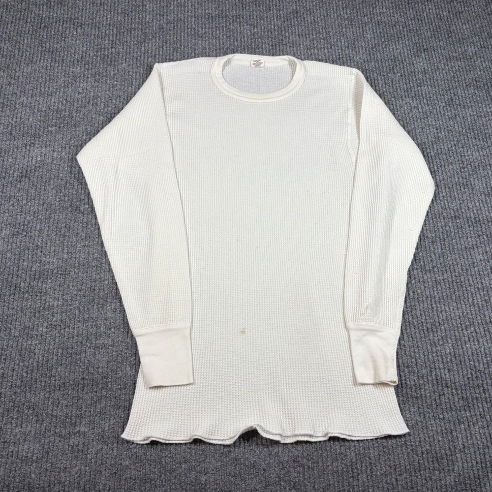 Vintage Hanes Shirt Mens L Thermal Long Sleeve White Waffle Knit Cotton Blend