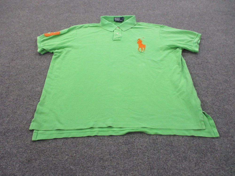 Polo Ralph Lauren Shirt Mens 2XL Green Golf Big Orange Pony Preppy Custom Fit