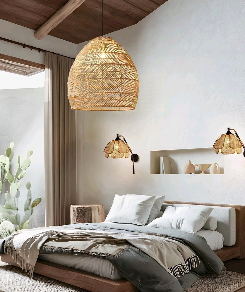 Bamboo Rattan Woven Pendant Light Asian Style Retro Ceiling Hanging Lamp Fixture