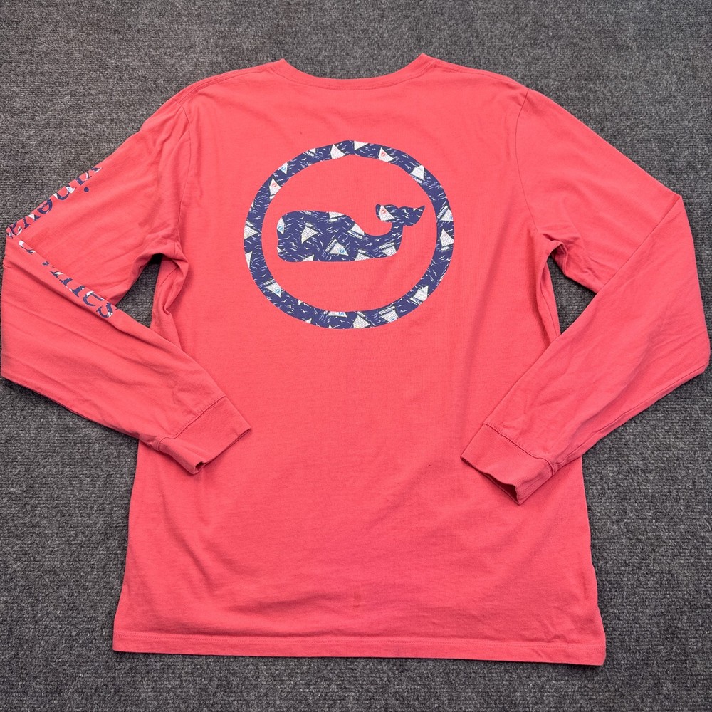 Vineyard Vines Long Sleeve T Shirt Mens Size Medium Pink Double Sided Pocket