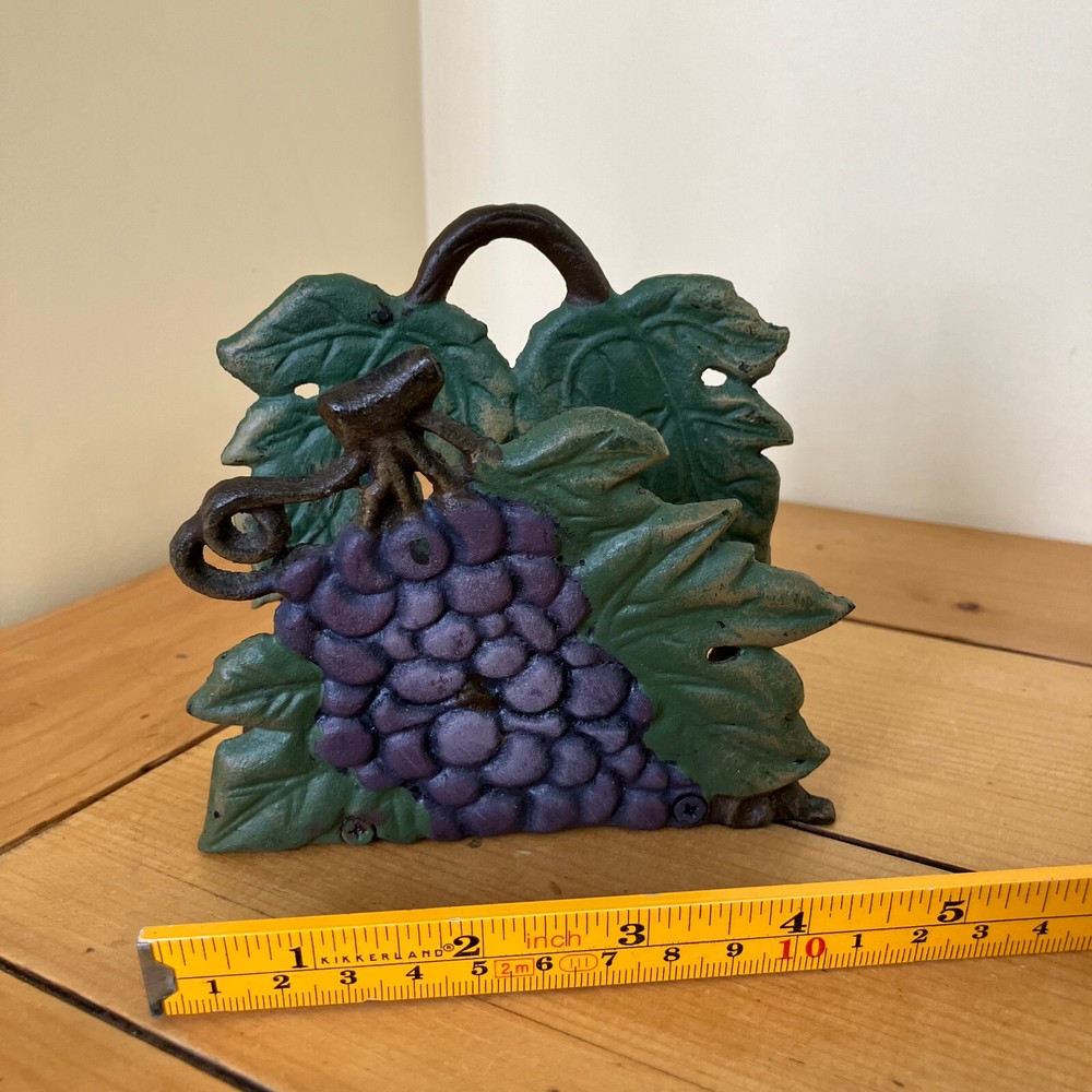 Cast Iron Napkin Holder with Purple Grape Bunch Design for Picnic Table Decor