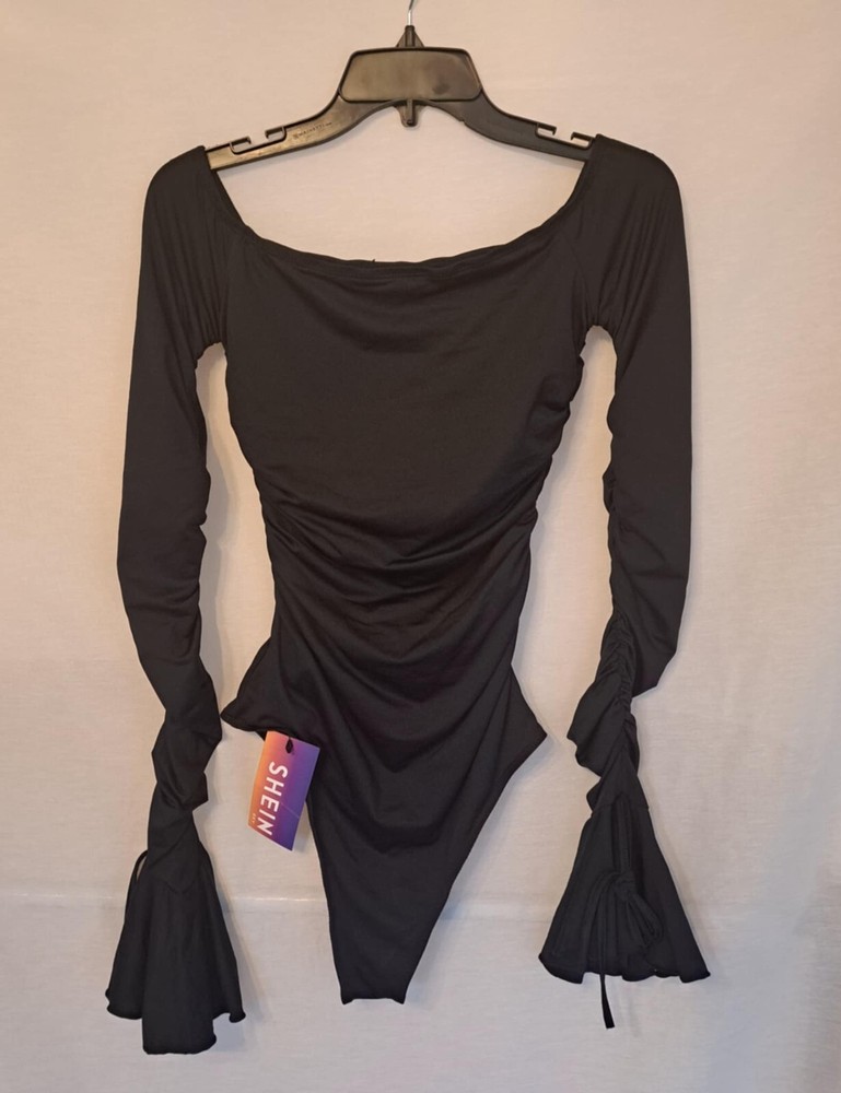SHEIN Black Long Sleeve Bodysuit Size S New With Tags