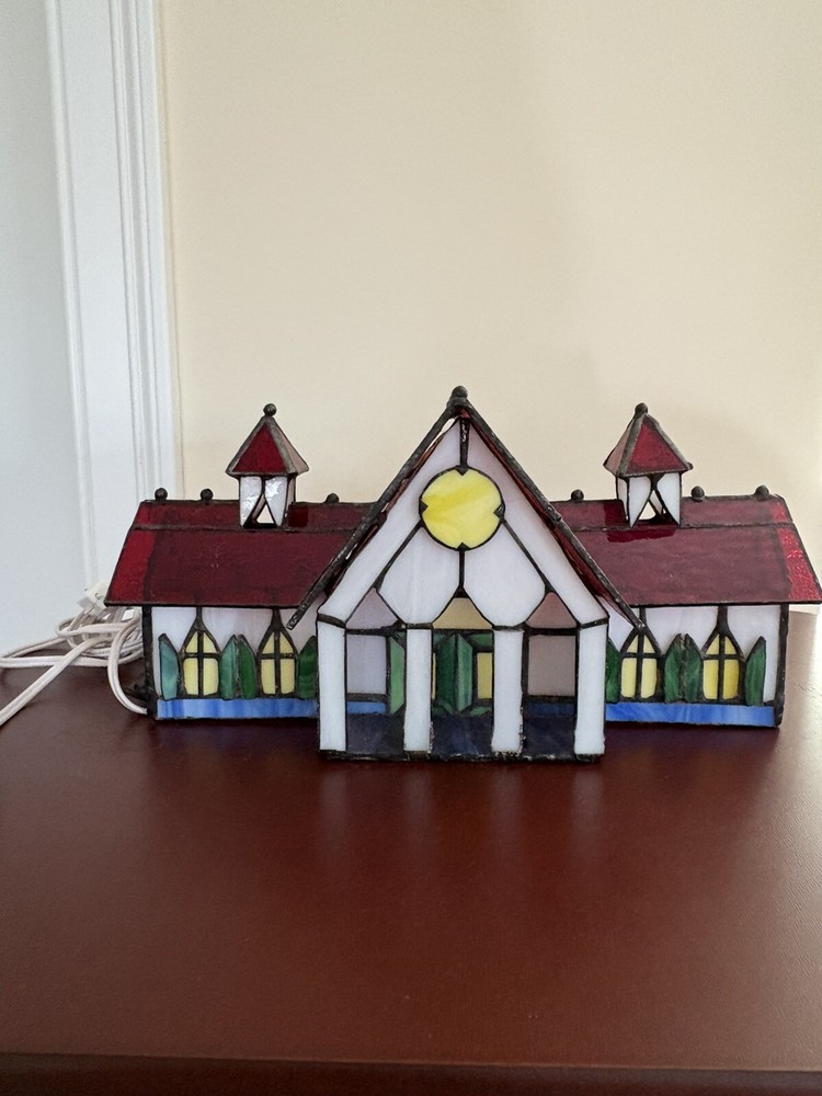 Tiffany Style Stained Glass Lighted Church Lamp Accent Night Light Christmas-image