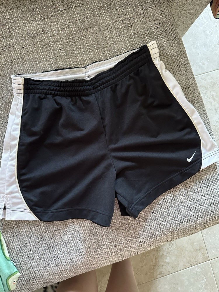 Nike Women's Athletic Shorts Black White Polyester Drawstring Elastic Waist