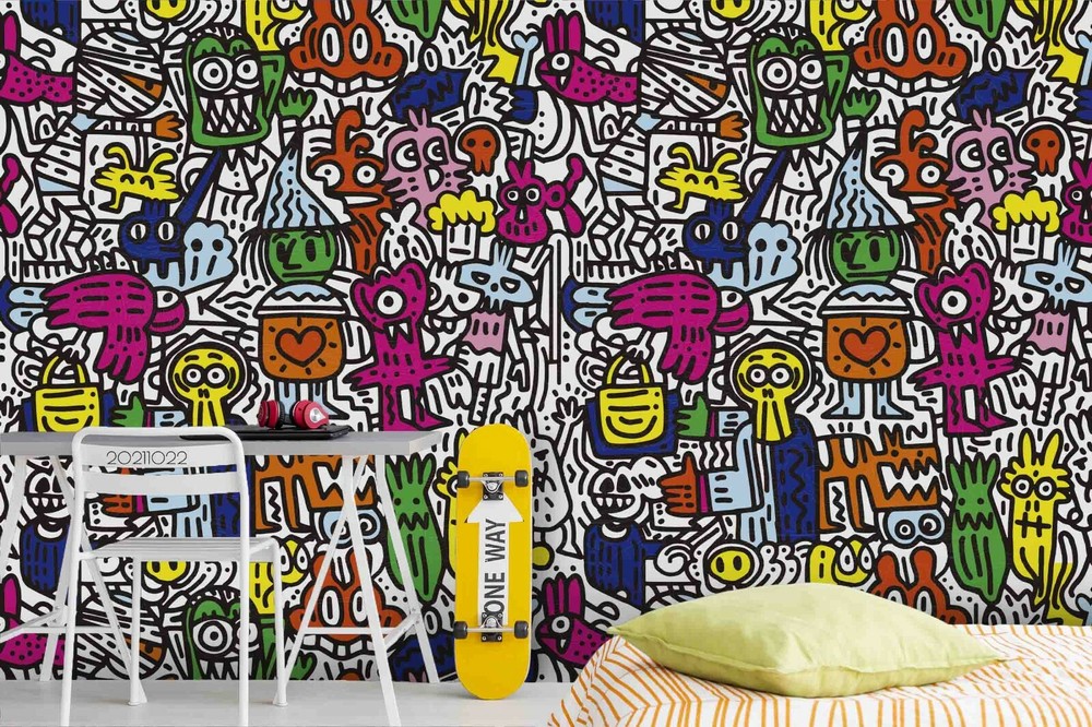 3D Abstract Graffiti Monster Self-adhesive Removable Wallpaper Murals Wall 740-image