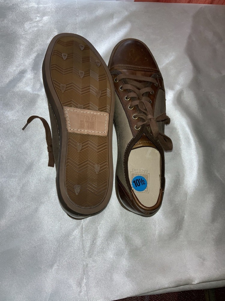 Frye Men’s Leather Canvas Sneakers Brown,lace Up Casual Shoes Size 10.5