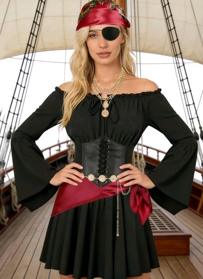 INFLATJOY Pirate Costume Women with Off Shoulder Dress Medium