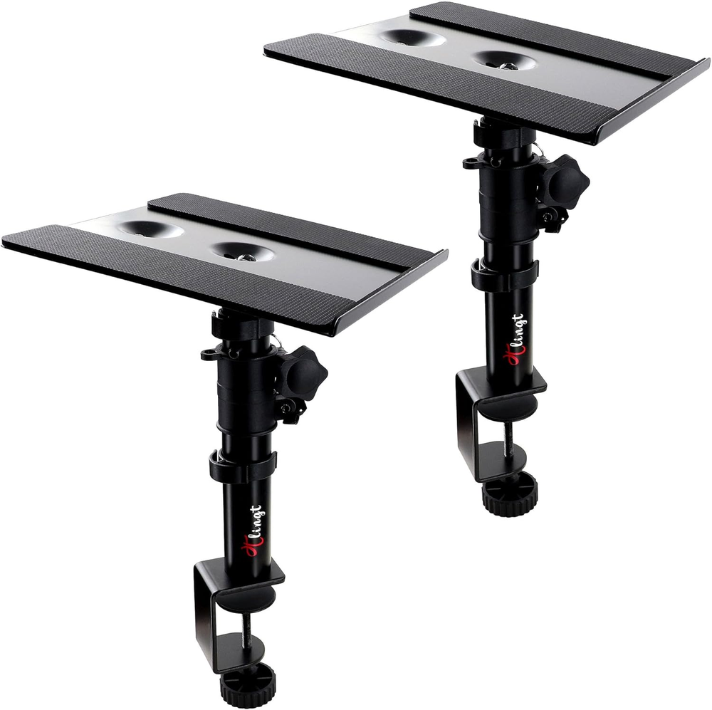 Studio Monitor and Speaker Stand Pair, Clamp-On Desk Speaker Stand Set of 2, 9.5