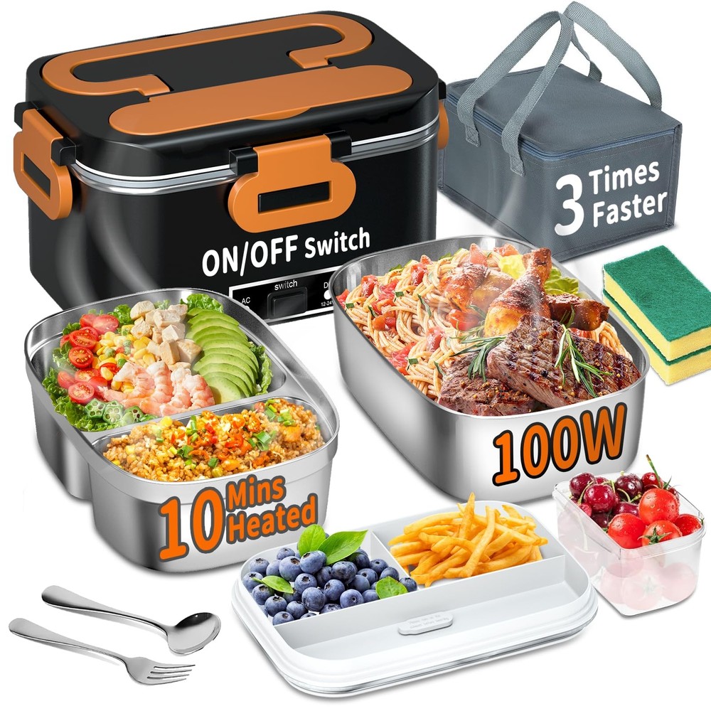 Portable 100W 3-in-1 Electric Heated Lunch Box 1.8L for Adults