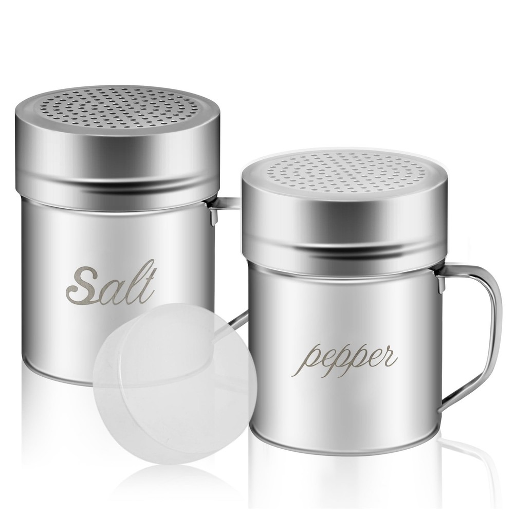 2 Pack 10oz Stainless Steel Salt and Pepper Shakers Set for Kitchen Cooking