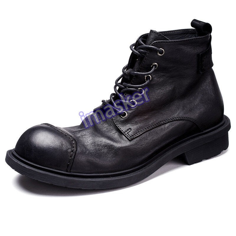 Retro Japanese Style Men's Lace Up Real Leather Ankle Boots Round Toe Work Shoes