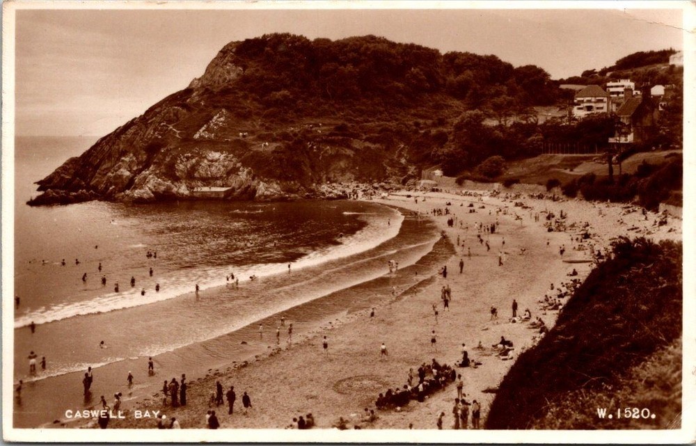 Caswell Bay Wales UK 1954 Vintage Real Photo Postcard Beach Scene