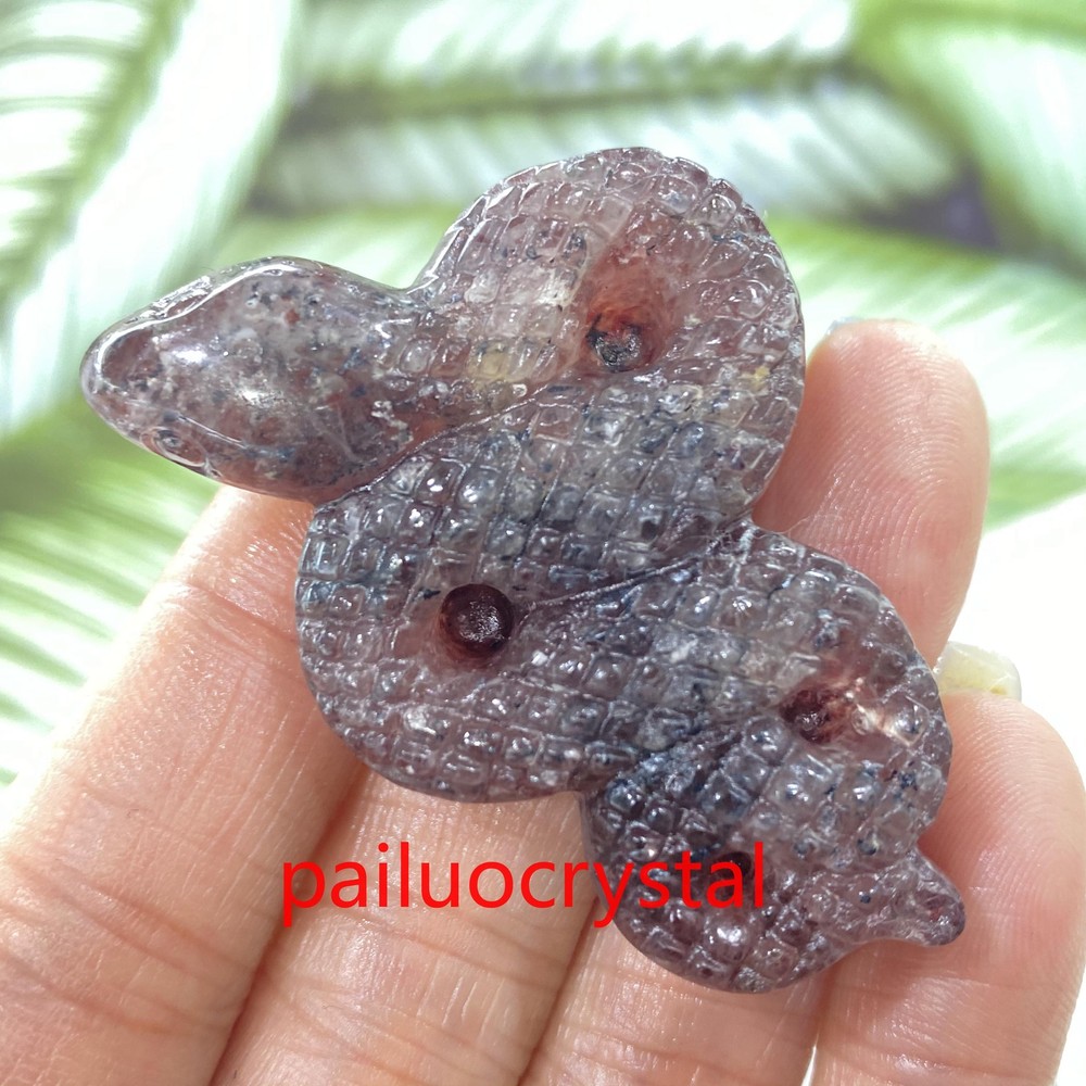 1pc Natural Strawberry Quartz Snake Quartz Crystal Skull Carved Figurines Gem 2