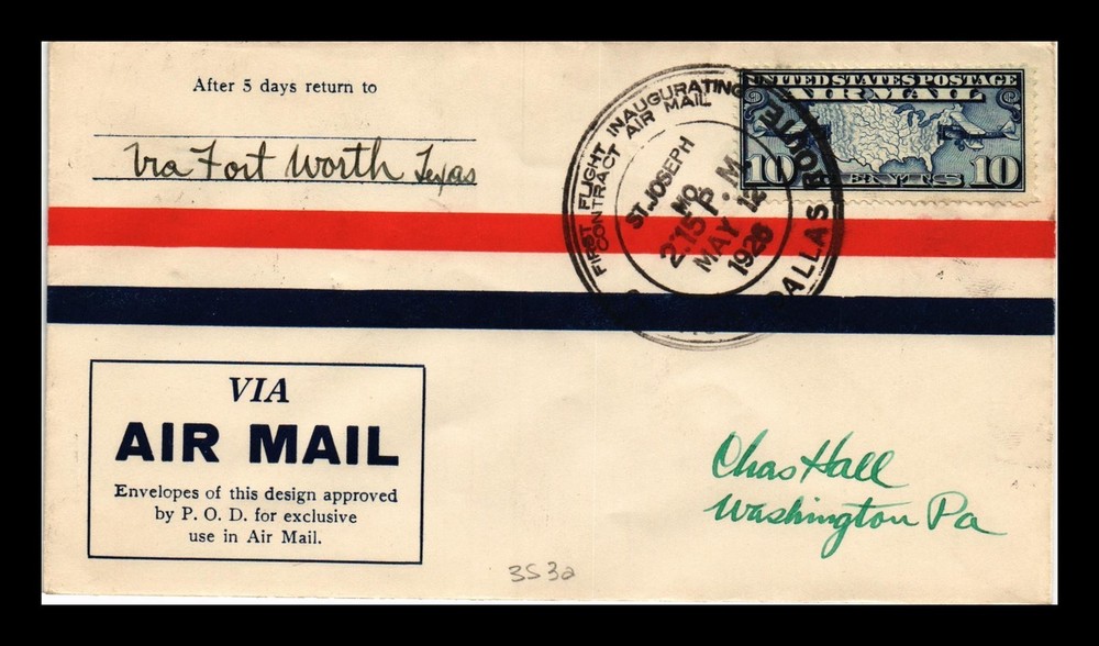 Dr Jim Stamps Us Cover First Air Mail Flight 3 S 3A St Joseph Missouri