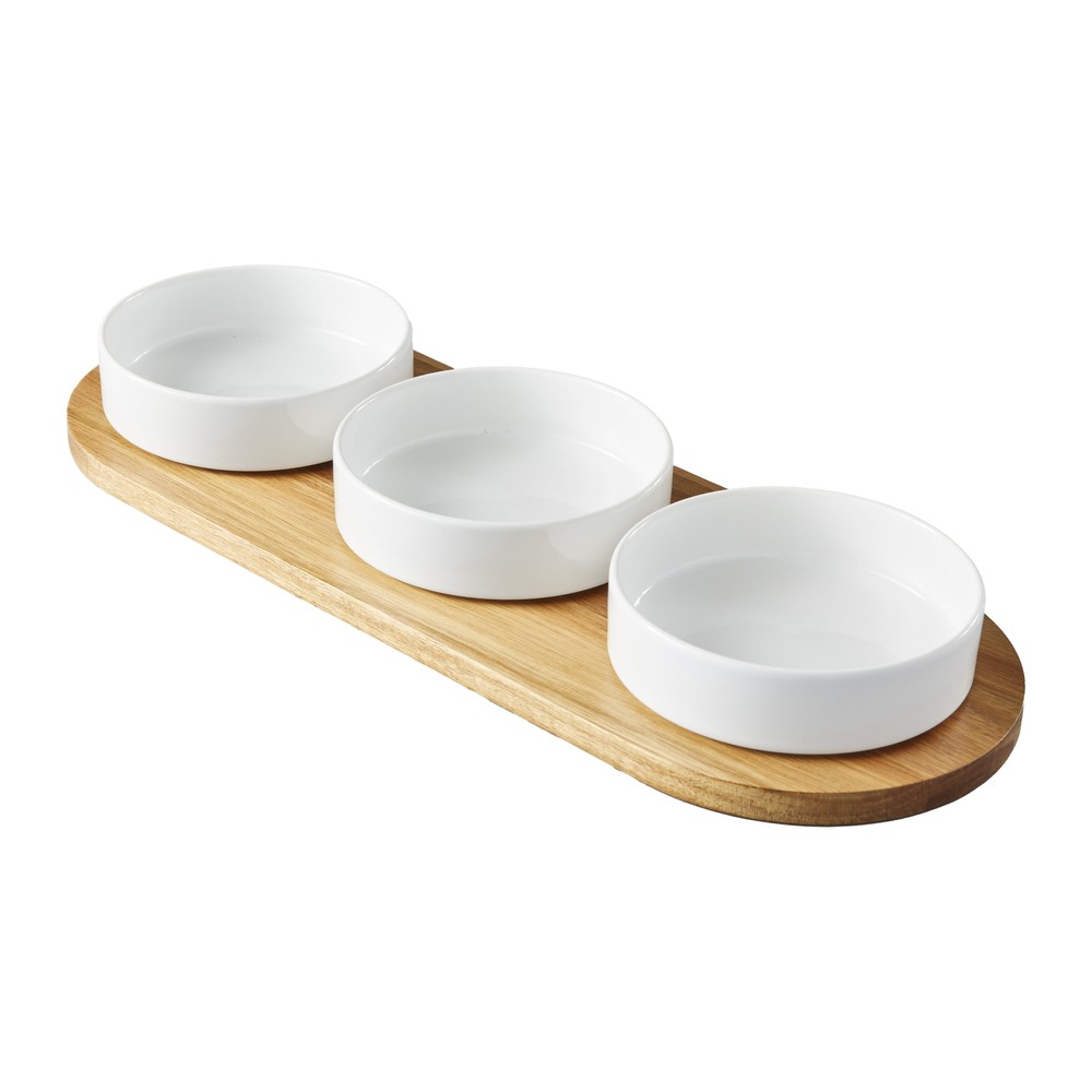 Acacia Wood Tray and Stoneware Bowl for Condiment, 19.69x7.28x2.17 in,3.96 lb-image