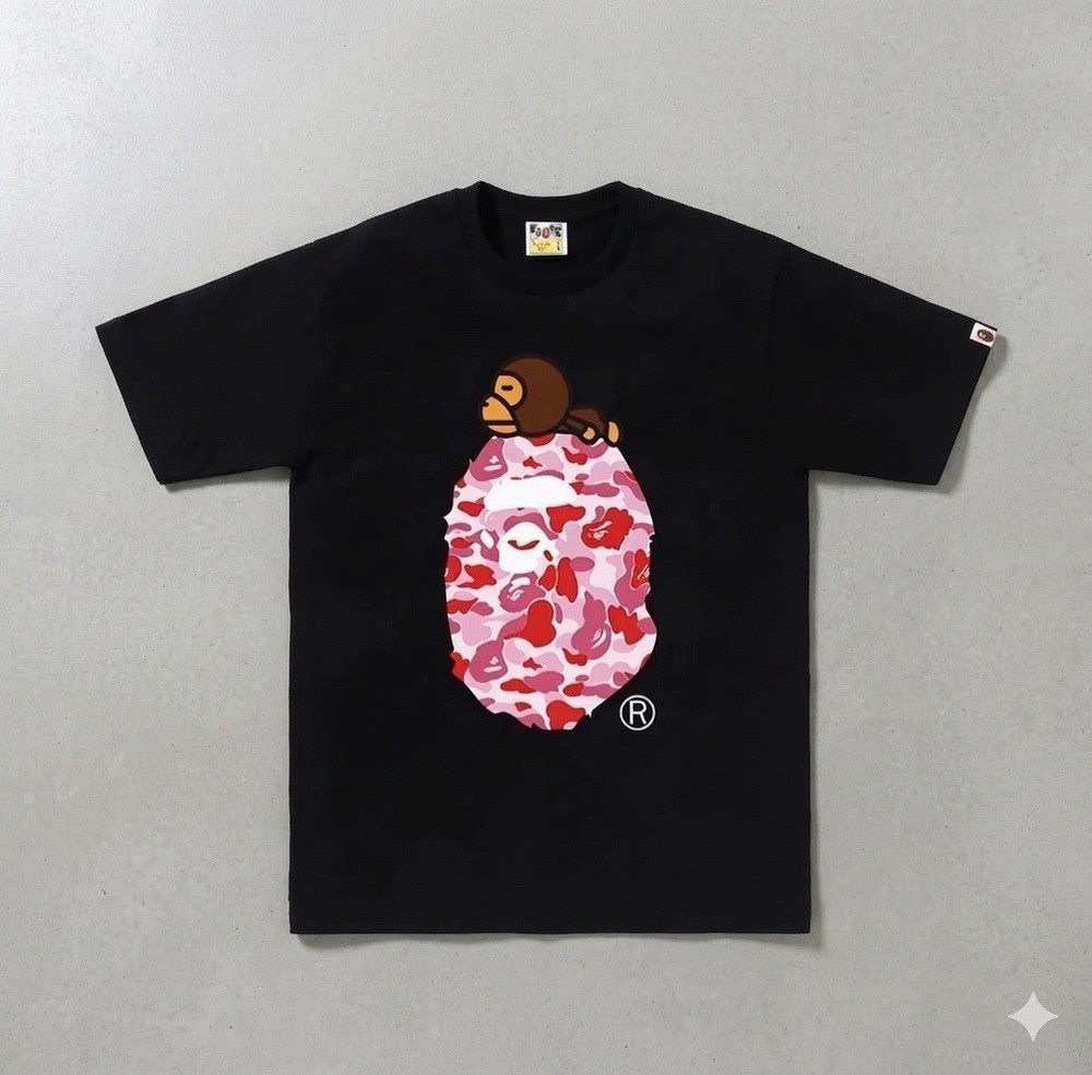 A Bathing Ape BAPE Baby Milo Black Graphic Logo Short Sleeve Crew Neck Tee