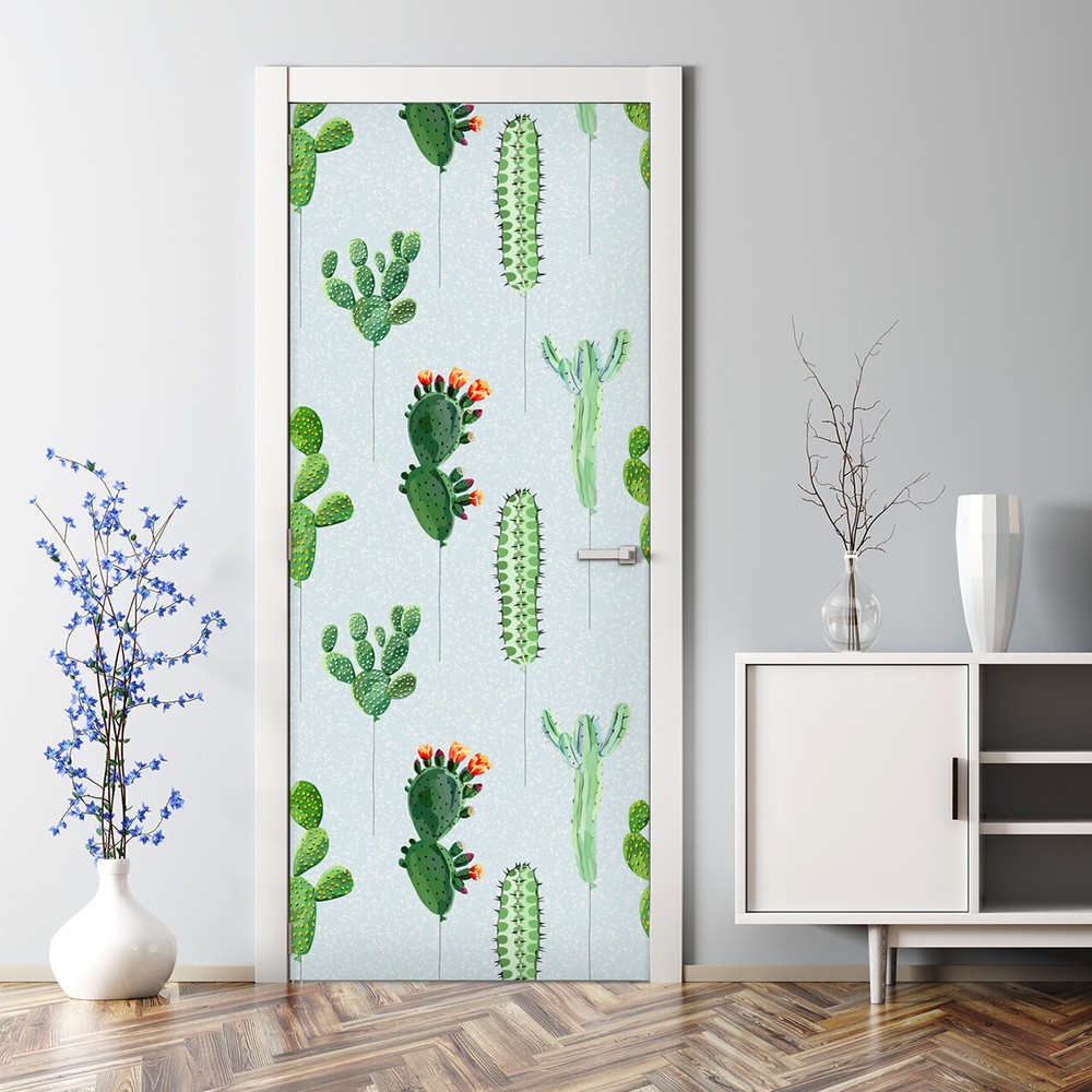 Colorful Watercolor Cactus Balloon Bubble-Free Door Decal Sticker