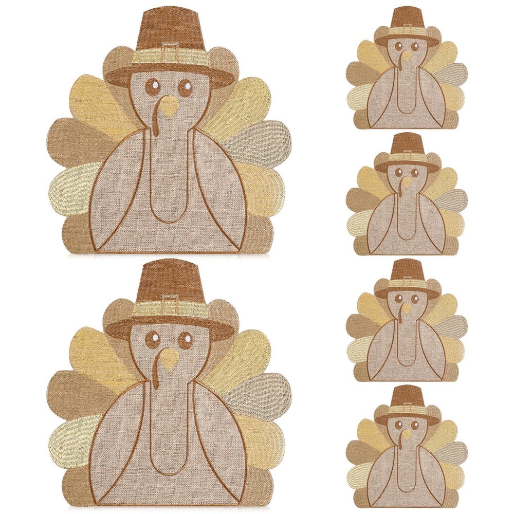 Thanksgiving Turkey Placemats Set of 6 Fall Autumn Table Decorations Indoor F...