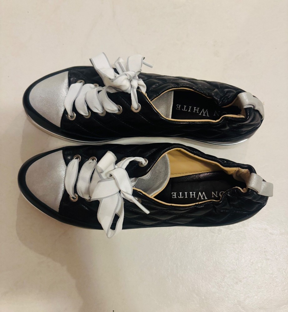 Ron White Quilted Women’s Sneakers Black/ Silver Lace up Euro 36 1/2 Us (6/6 1/2