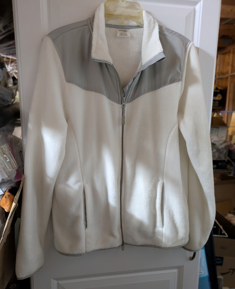 Danskin Now White Fleece Jacket With Gray Accents And Pickets Size 12-14
