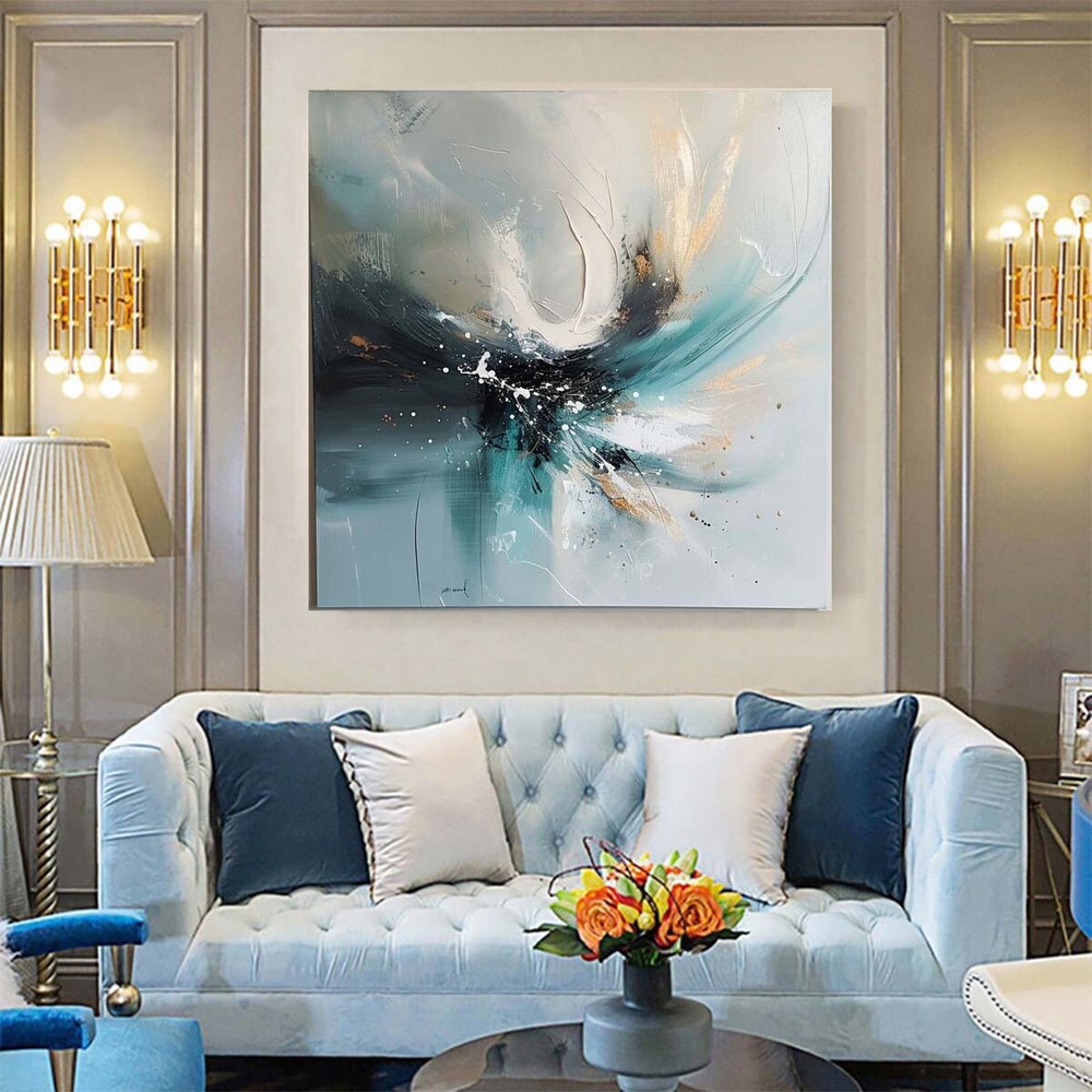 oil painting Abstract on canvas Modern wall decor Green and Gray Hand-painted