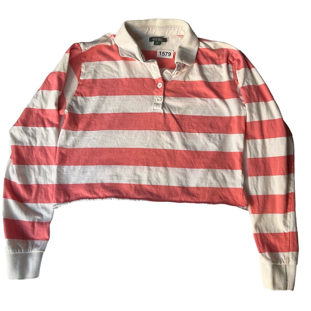 Wild Fable Womens Long Sleeve Polo Crop Top in White & Peach Size XS