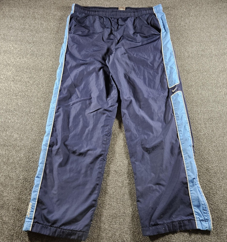 Nike Track Pants Mens Large Blue Woven Side Stripe Lined Athletic Gym Y2K