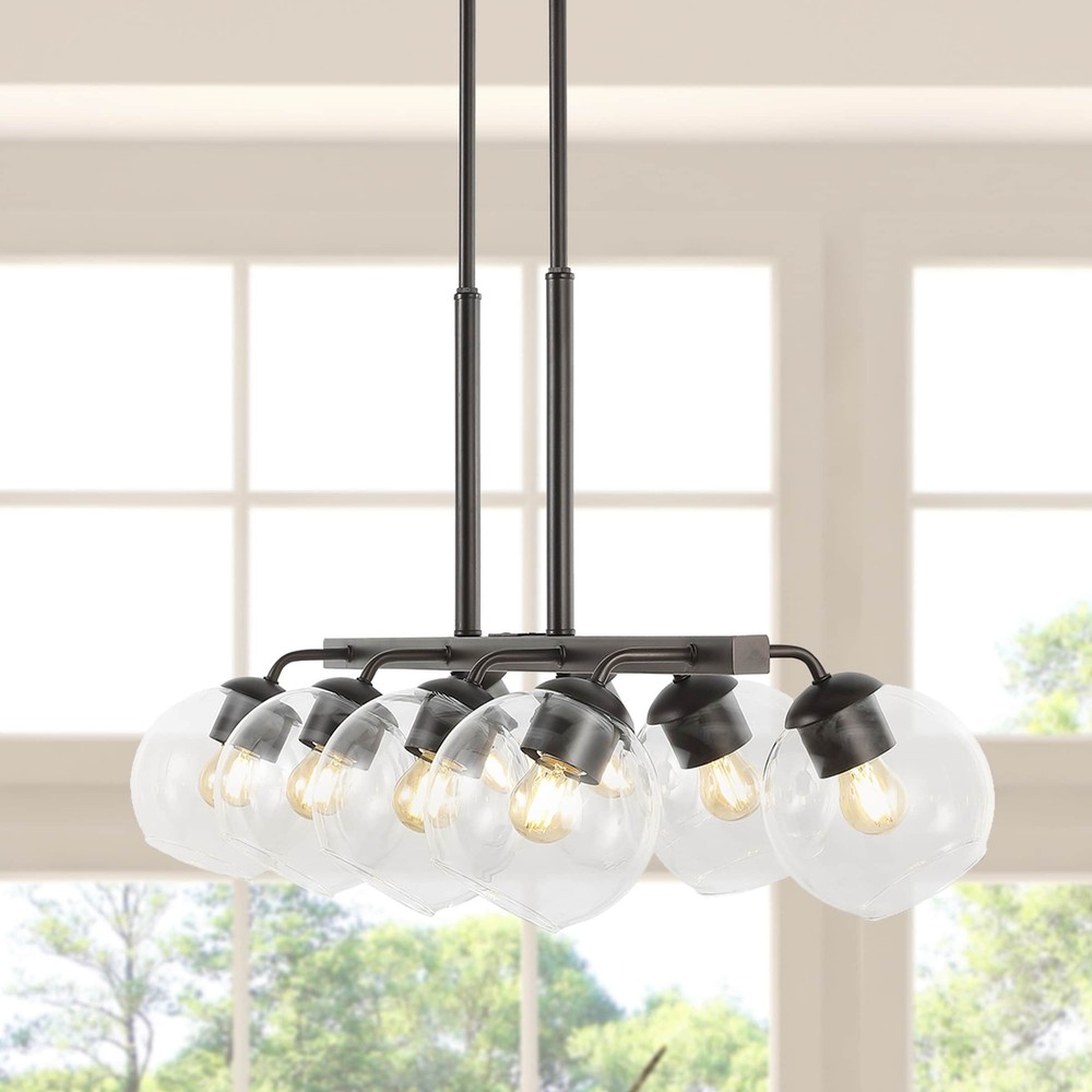 Jaxon 33.5 Inch 8-Light Farmhouse Bohemian Linear LED Chandelier in Iron and Glass  
