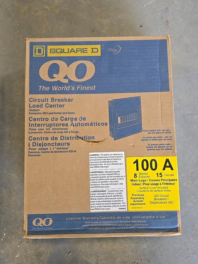 QO8L100S Square D Circuit Breaker Load Center- 100A- 8 Spaces- READ Type 1- 240V