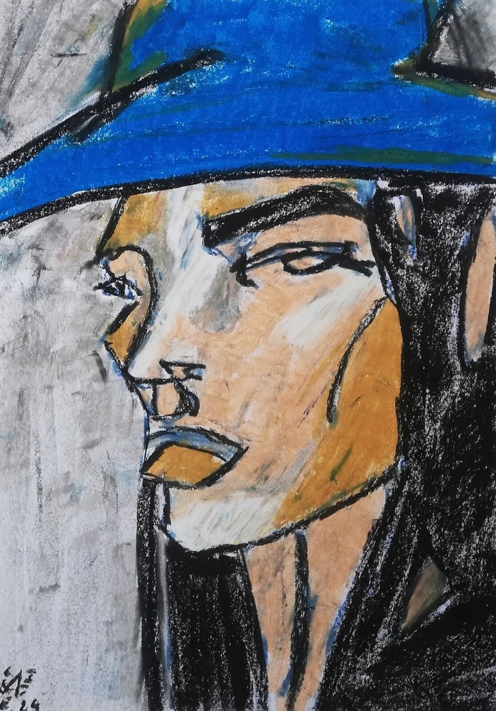 Woman With Hat Abstract Painting Paper A4 Picture Modern Contemporary Art-image