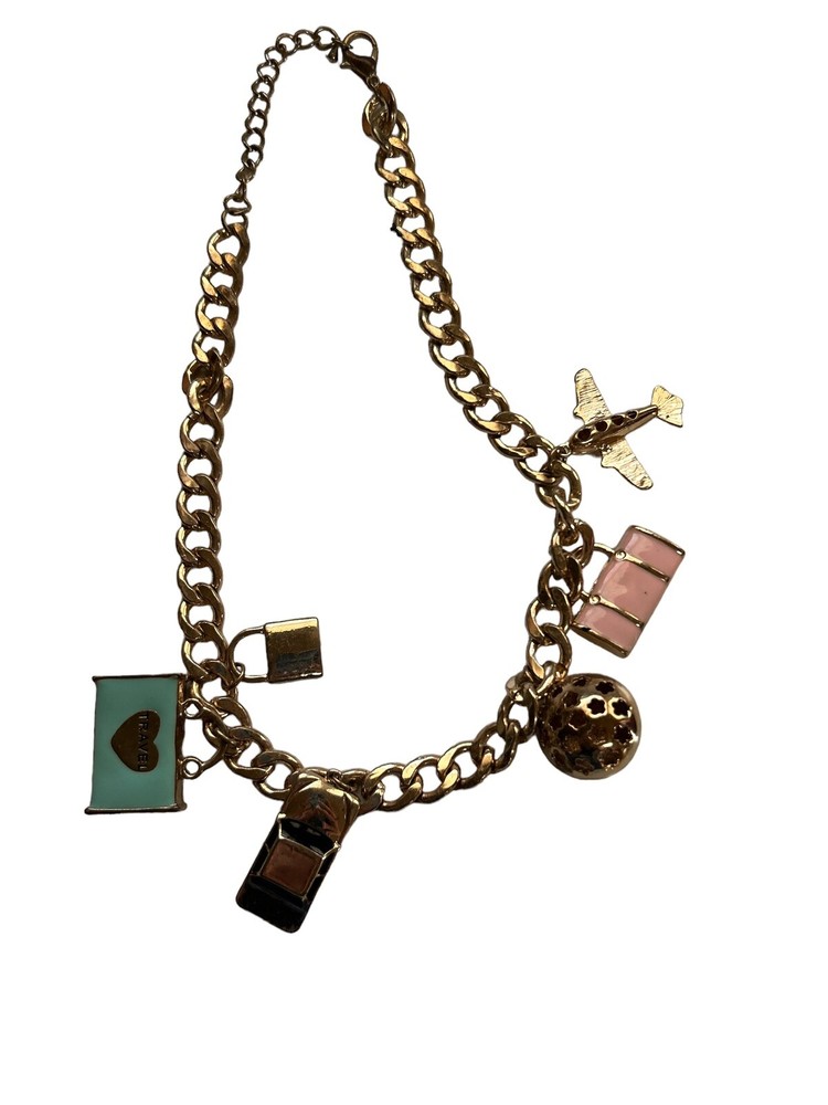 Travel Charm Curb Chain Necklace 18” Car Suitcase Airplane Luggage Traveler