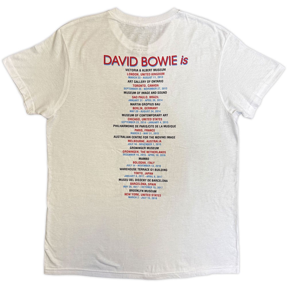 David Bowie T Shirt Bowie Is World Tour Back Print new Official Mens White XXL