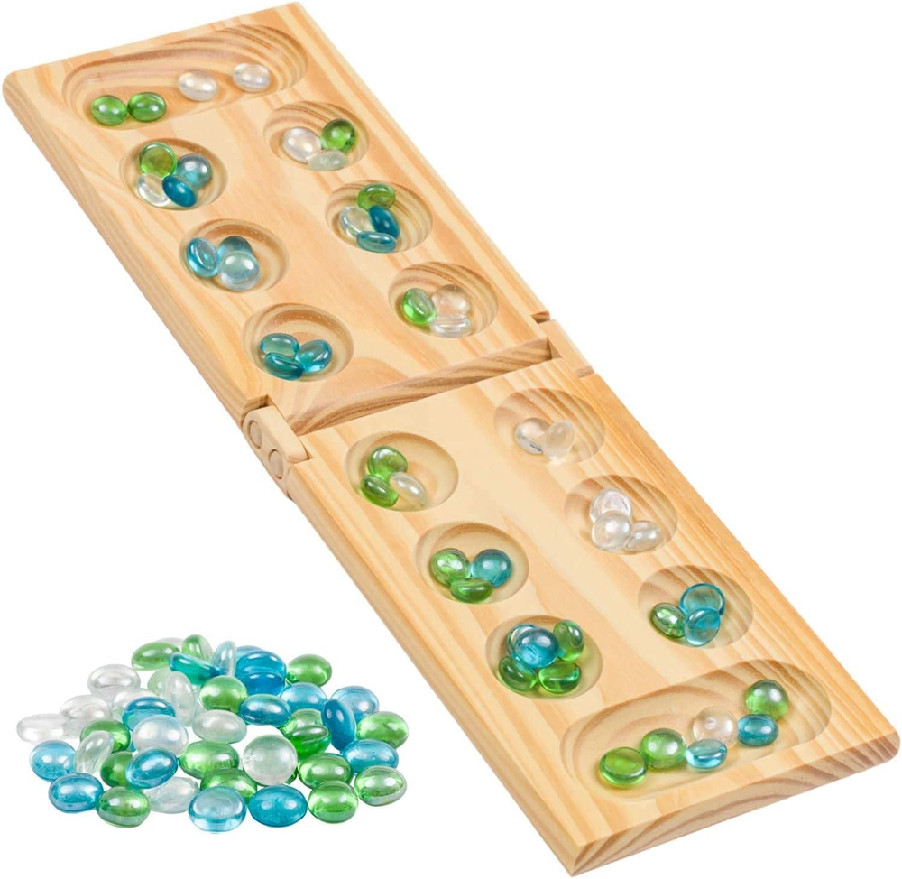 Mancala Board Game - Fun Classic Table Game with Wooden Board for Adults & Kids