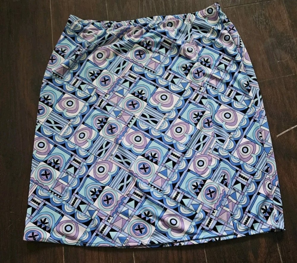 Sigrid Olsen Sheer Fully Lined Abstract Blue And Purple Cafe Skirt - Size Large