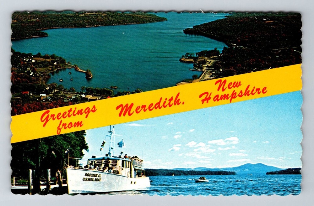 Meredith NH-New Hampshire, Scenic Banner Greetings, Vintage Postcard