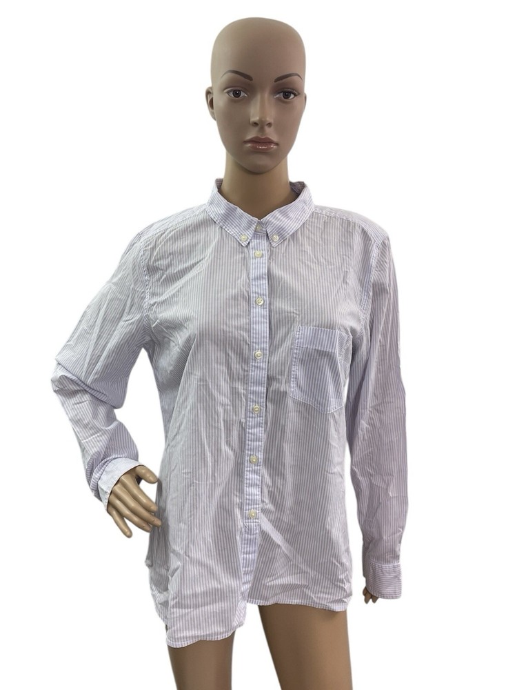 Gap Women’s Size Large Long Sleeve Purple White Striped Button Up Shirt