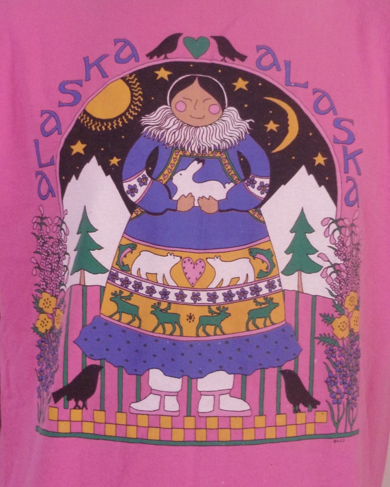 vintage 80s 90s single stitch Alaska Eskimo Floral Nature Animals SZ XL