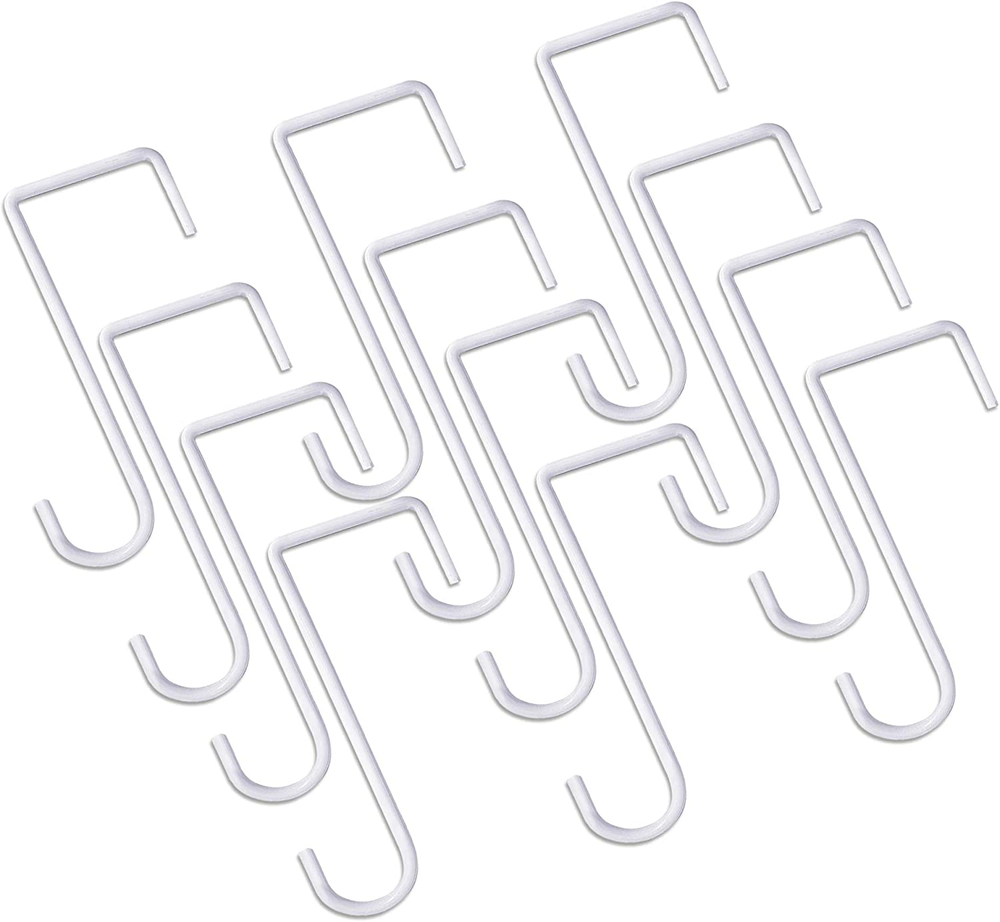 12Pcs Vinyl Fence Hooks, 2 X 6 Inches Patio Hooks, White Powder Coated Steel Fen