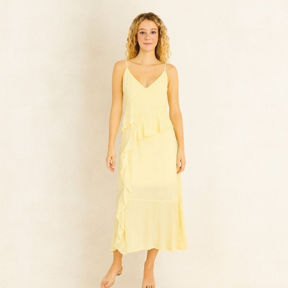 Wild Fable Light Yellow Maxi Ruffle Dress M