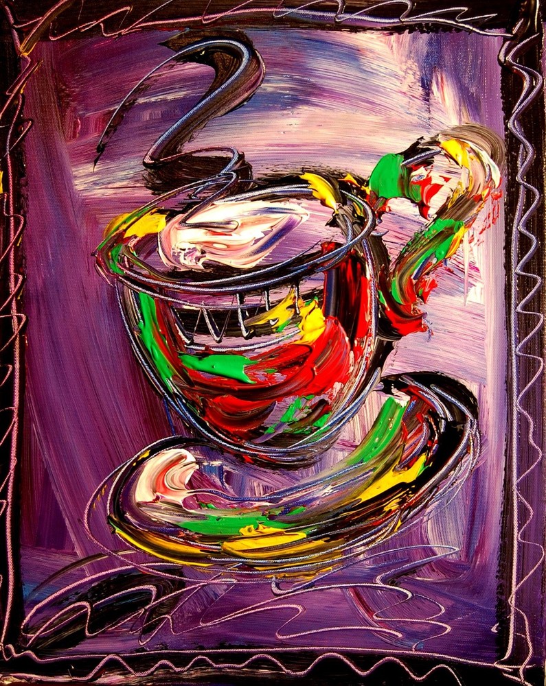 COFFEE PURPLE  Mark Kazav  Abstract Modern CANVAS Original Oil Painting hTGY4TH4